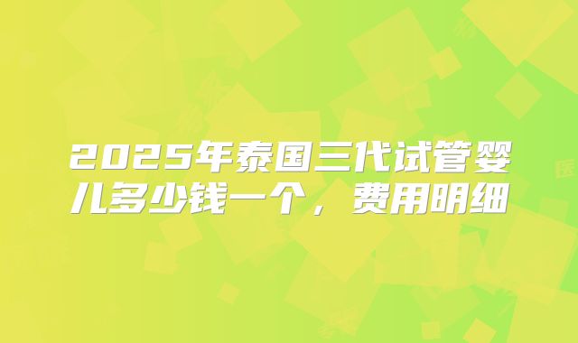 2025年泰国三代试管婴儿多少钱一个，费用明细
