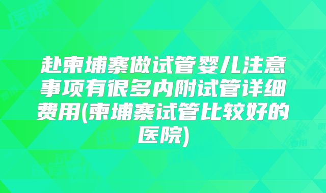 赴柬埔寨做试管婴儿注意事项有很多内附试管详细费用(柬埔寨试管比较好的医院)
