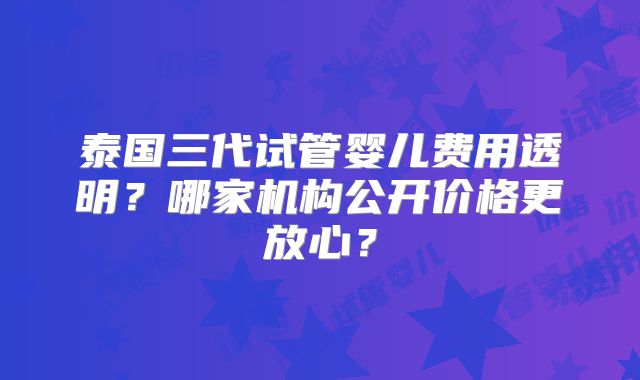 泰国三代试管婴儿费用透明？哪家机构公开价格更放心？