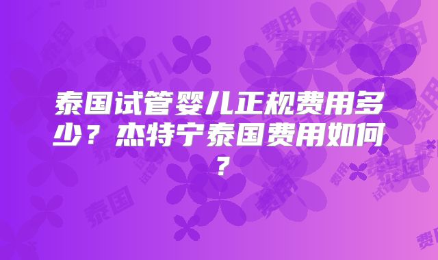泰国试管婴儿正规费用多少？杰特宁泰国费用如何？