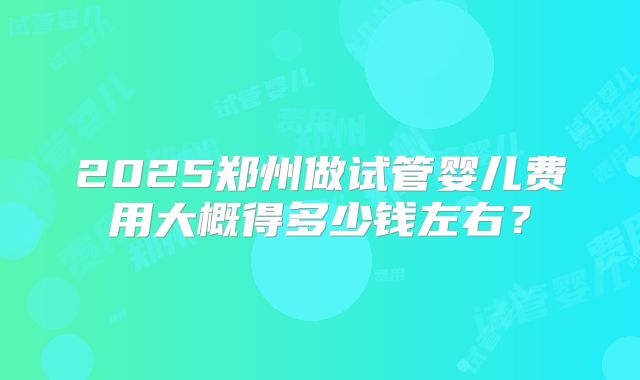2025郑州做试管婴儿费用大概得多少钱左右？
