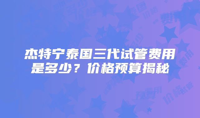杰特宁泰国三代试管费用是多少？价格预算揭秘