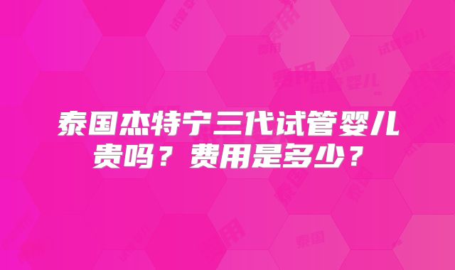 泰国杰特宁三代试管婴儿贵吗?费用是多少?