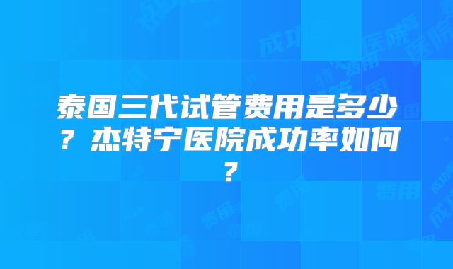 泰国三代试管费用是多少？杰特宁医院成功率如何？