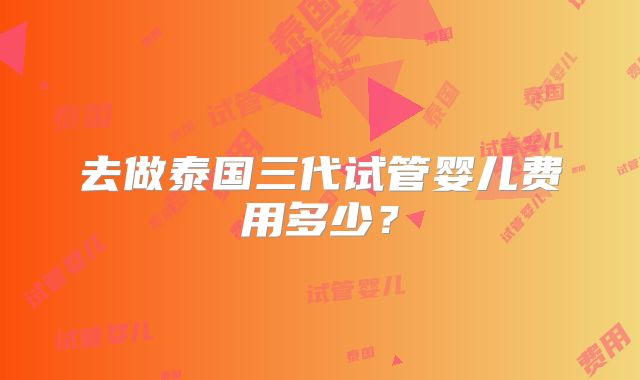 去做泰国三代试管婴儿费用多少?