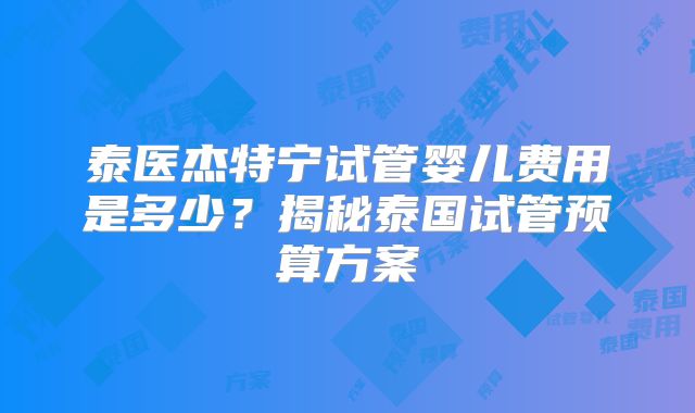 泰医杰特宁试管婴儿费用是多少？揭秘泰国试管预算方案