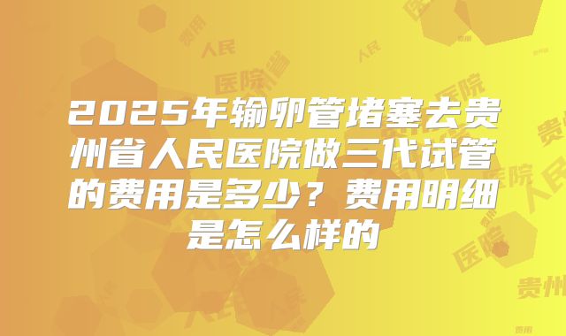 2025年输卵管堵塞去贵州省人民医院做三代试管的费用是多少？费用明细是怎么样的