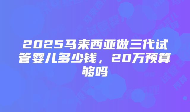 2025马来西亚做三代试管婴儿多少钱，20万预算够吗
