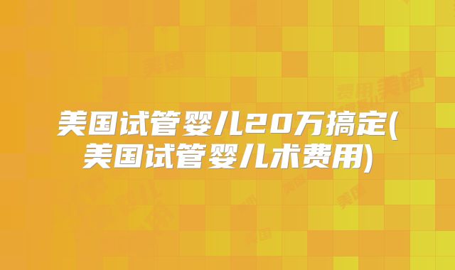 美国试管婴儿20万搞定(美国试管婴儿术费用)