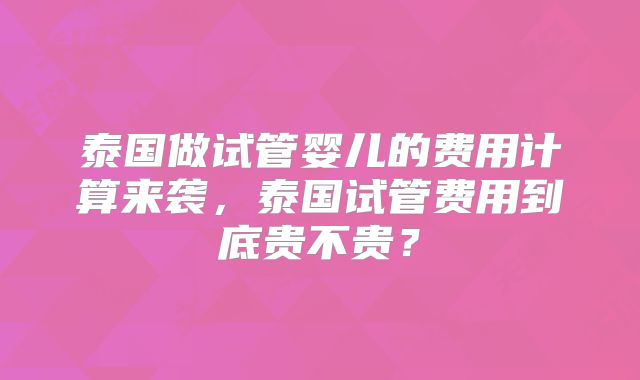 泰国做试管婴儿的费用计算来袭，泰国试管费用到底贵不贵？