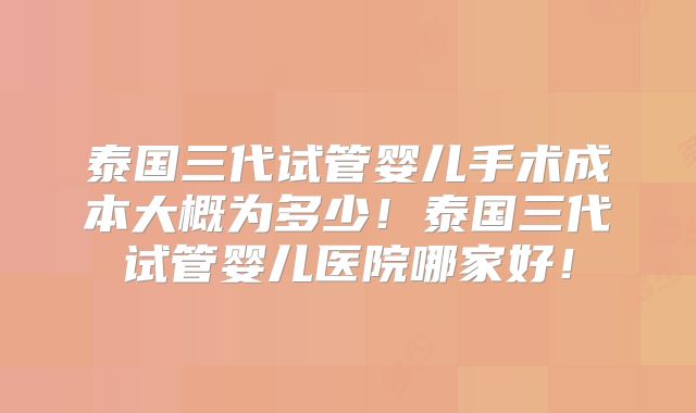 泰国三代试管婴儿手术成本大概为多少！泰国三代试管婴儿医院哪家好！
