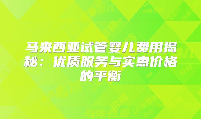 马来西亚试管婴儿费用揭秘：优质服务与实惠价格的平衡