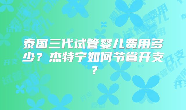 泰国三代试管婴儿费用多少？杰特宁如何节省开支？