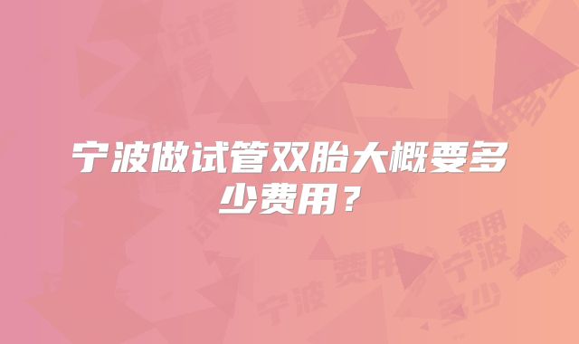 宁波做试管双胎大概要多少费用？