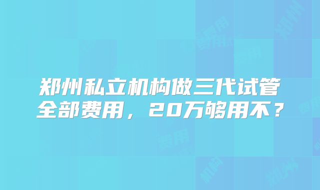 郑州私立机构做三代试管全部费用,20万够用不?