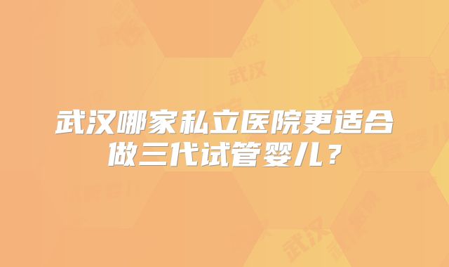 武汉哪家私立医院更适合做三代试管婴儿？