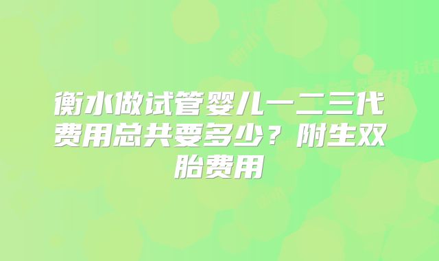 衡水做试管婴儿一二三代费用总共要多少？附生双胎费用