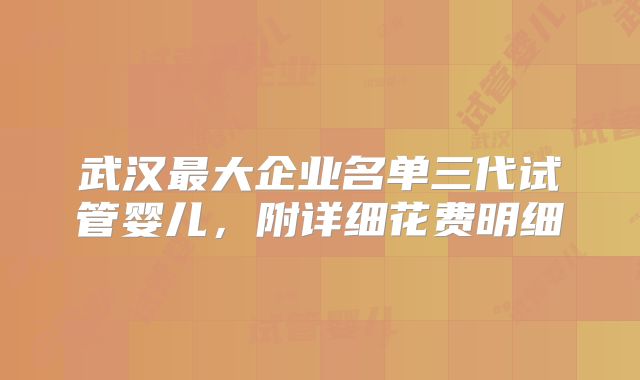武汉最大企业名单三代试管婴儿，附详细花费明细