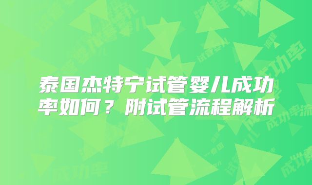 泰国杰特宁试管婴儿成功率如何？附试管流程解析