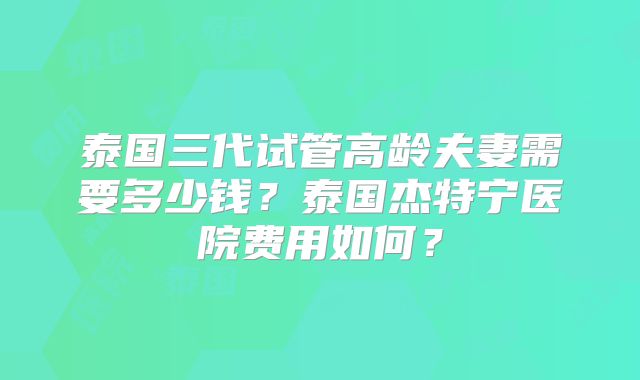 泰国三代试管高龄夫妻需要多少钱？泰国杰特宁医院费用如何？