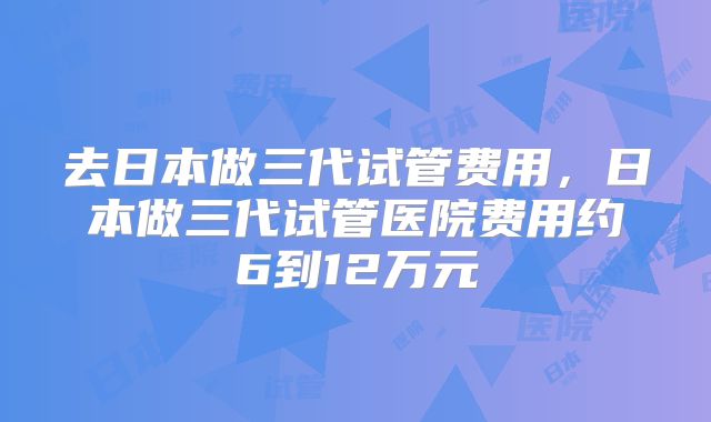 去日本做三代试管费用，日本做三代试管医院费用约6到12万元