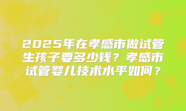 2025年在孝感市做试管生孩子要多少钱？孝感市试管婴儿技术水平如何？