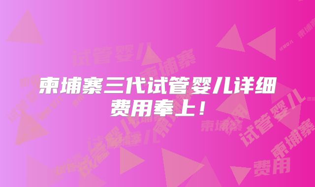 柬埔寨三代试管婴儿详细费用奉上!