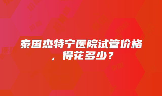 泰国杰特宁医院试管价格，得花多少？