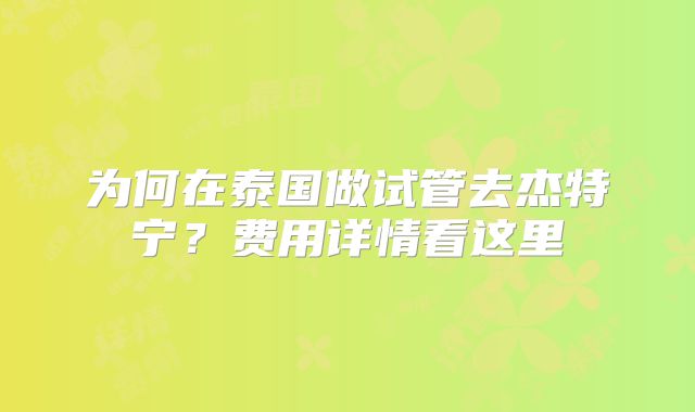 为何在泰国做试管去杰特宁？费用详情看这里