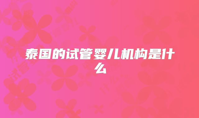 泰国的试管婴儿机构是什么