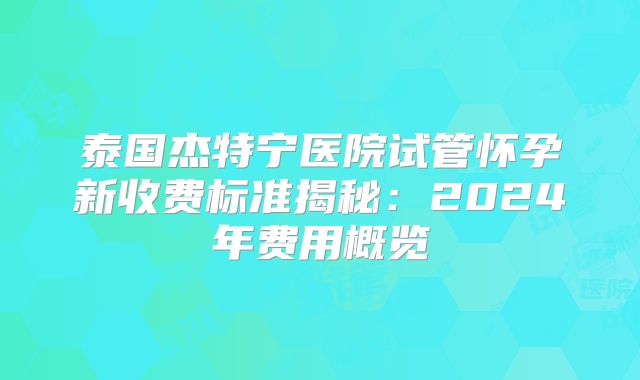 泰国杰特宁医院试管怀孕新收费标准揭秘:2024年费用概览