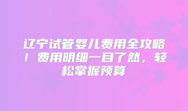 辽宁试管婴儿费用全攻略!费用明细一目了然,轻松掌握预算