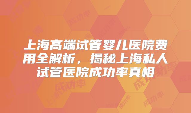 上海高端试管婴儿医院费用全解析，揭秘上海私人试管医院成功率真相