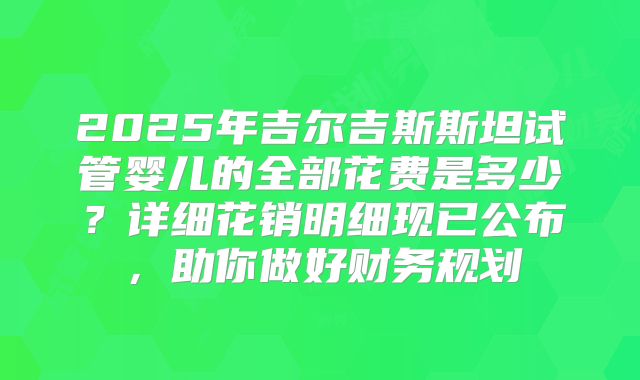 2025年吉尔吉斯斯坦试管婴儿的全部花费是多少？详细花销明细现已公布，助你做好财务规划