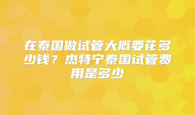 在泰国做试管大概要花多少钱？杰特宁泰国试管费用是多少