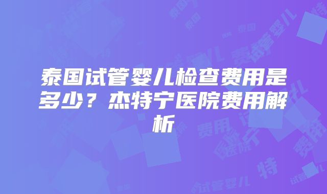 泰国试管婴儿检查费用是多少？杰特宁医院费用解析