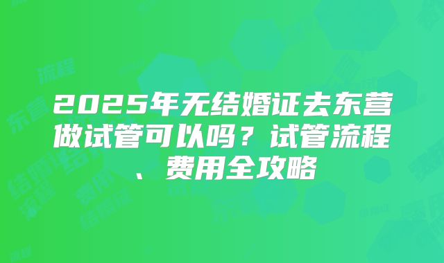 2025年无结婚证去东营做试管可以吗？试管流程、费用全攻略