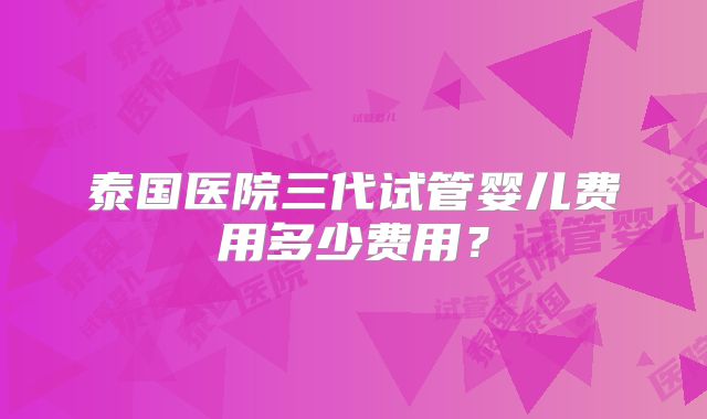 泰国医院三代试管婴儿费用多少费用？