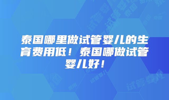泰国哪里做试管婴儿的生育费用低！泰国哪做试管婴儿好！