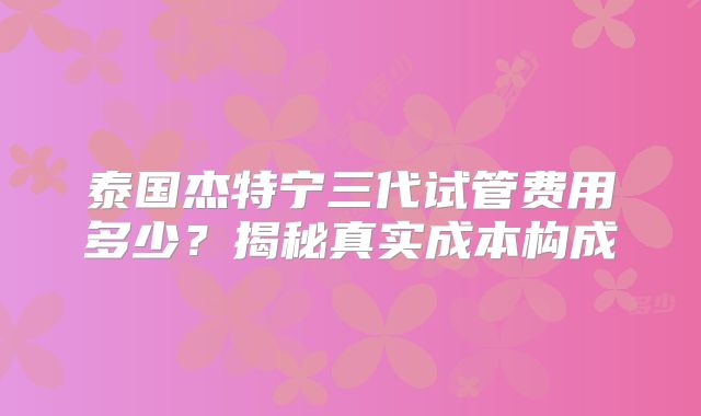 泰国杰特宁三代试管费用多少？揭秘真实成本构成
