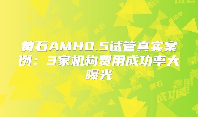 黄石AMH0.5试管真实案例:3家机构费用成功率大曝光