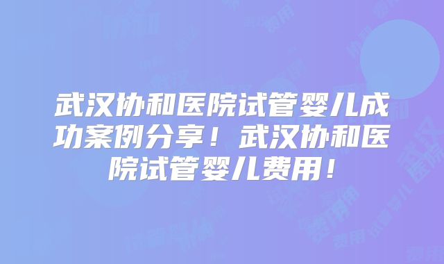 武汉协和医院试管婴儿成功案例分享！武汉协和医院试管婴儿费用！