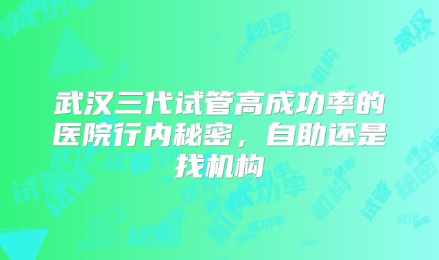 武汉三代试管高成功率的医院行内秘密，自助还是找机构
