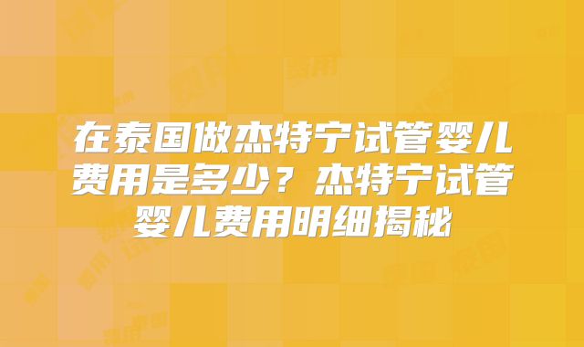 在泰国做杰特宁试管婴儿费用是多少？杰特宁试管婴儿费用明细揭秘