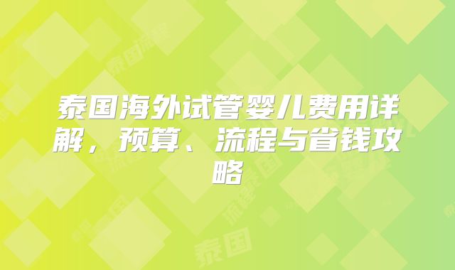 泰国海外试管婴儿费用详解，预算、流程与省钱攻略