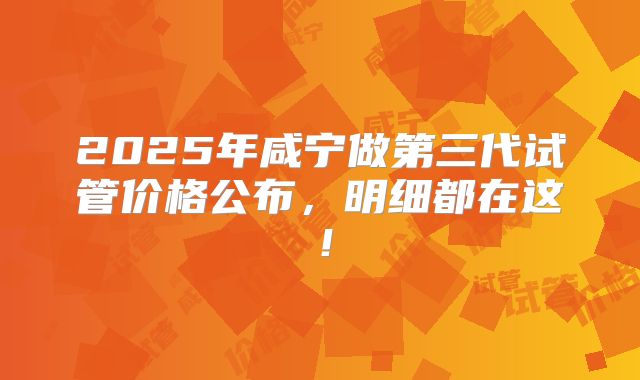 2025年咸宁做第三代试管价格公布,明细都在这!