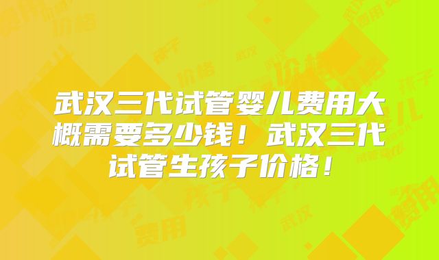 武汉三代试管婴儿费用大概需要多少钱！武汉三代试管生孩子价格！