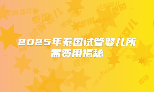 2025年泰国试管婴儿所需费用揭秘