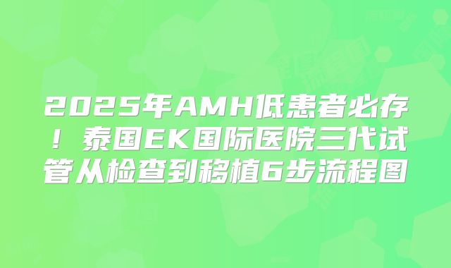 2025年AMH低患者必存！泰国EK国际医院三代试管从检查到移植6步流程图