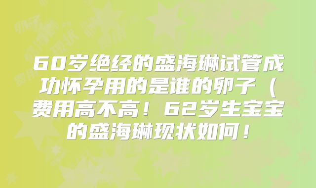 60岁绝经的盛海琳试管成功怀孕用的是谁的卵子（费用高不高！62岁生宝宝的盛海琳现状如何！